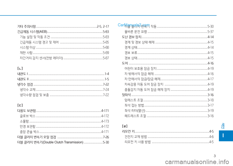 Hyundai Sonata 2016  쏘나타 LF - 사용 설명서 (in Korean) 3
색인
I
기타 주의사항  ....................................................................... 속-자 ,  속-소7
긴