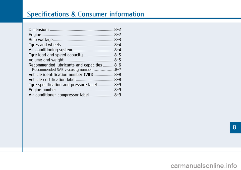 Hyundai Sonata 2015 Owners Manual - RHD (UK, Australia) 8
Specifications & Consumer information
8
Specifications & Consumer information
8
Dimensions ..............................................................8-2
Engine .................................. Hyundai Sonata 2015 Owners Manual - RHD (UK, Australia) 8
Specifications & Consumer information
8
Specifications & Consumer information
8
Dimensions ..............................................................8-2
Engine ..................................
