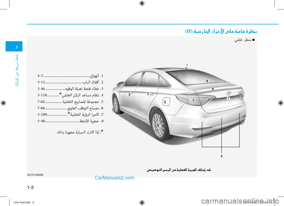 Hyundai Sonata 2015 دليل المالك 1
ةبكرلما نع ةعيسر ةحلم
1-3
OLF014002N
4-3 .................................................. ئياوهلا .1
3-13 ........................................ بابلا لافقأ . Hyundai Sonata 2015 دليل المالك 1
ةبكرلما نع ةعيسر ةحلم
1-3
OLF014002N
4-3 .................................................. ئياوهلا .1
3-13 ........................................ بابلا لافقأ .
