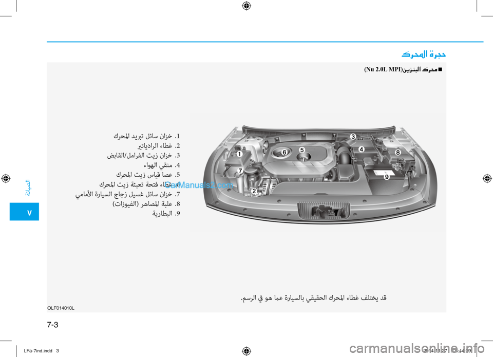 Hyundai Sonata 2015 دليل المالك 7
ةنايصلا
7-3
OLF014010L
كرلمحا ةرجح
)Nu 2.0L MPI(نيزنبلا كرمح n
كرحلما ديبرت لئاس نازخ
.1
يرتايدارلا ءاطغ
.2
ضباقلا/لمارفل Hyundai Sonata 2015 دليل المالك 7
ةنايصلا
7-3
OLF014010L
كرلمحا ةرجح
)Nu 2.0L MPI(نيزنبلا كرمح n
كرحلما ديبرت لئاس نازخ
.1
يرتايدارلا ءاطغ
.2
ضباقلا/لمارفل