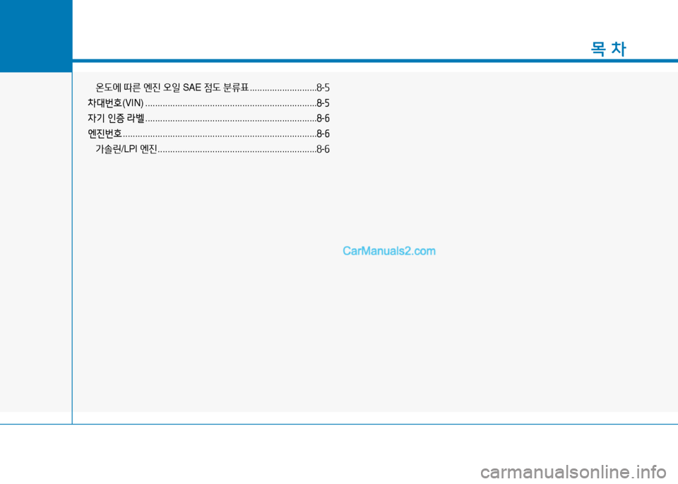 Hyundai Sonata 2015  쏘나타 LF - 사용 설명서 (in Korean) 1
목 차
온도에 따른  엔진  오일  SAE  4