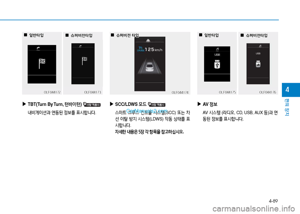 Hyundai Sonata 2015  쏘나타 LF - 사용 설명서 (in Korean) 4-89
편의 장치
4
 
▶
SCC/LDWS  0드 
 스&P?@  크루6  컨?@롤  /d스템 (SCC)  또는 8