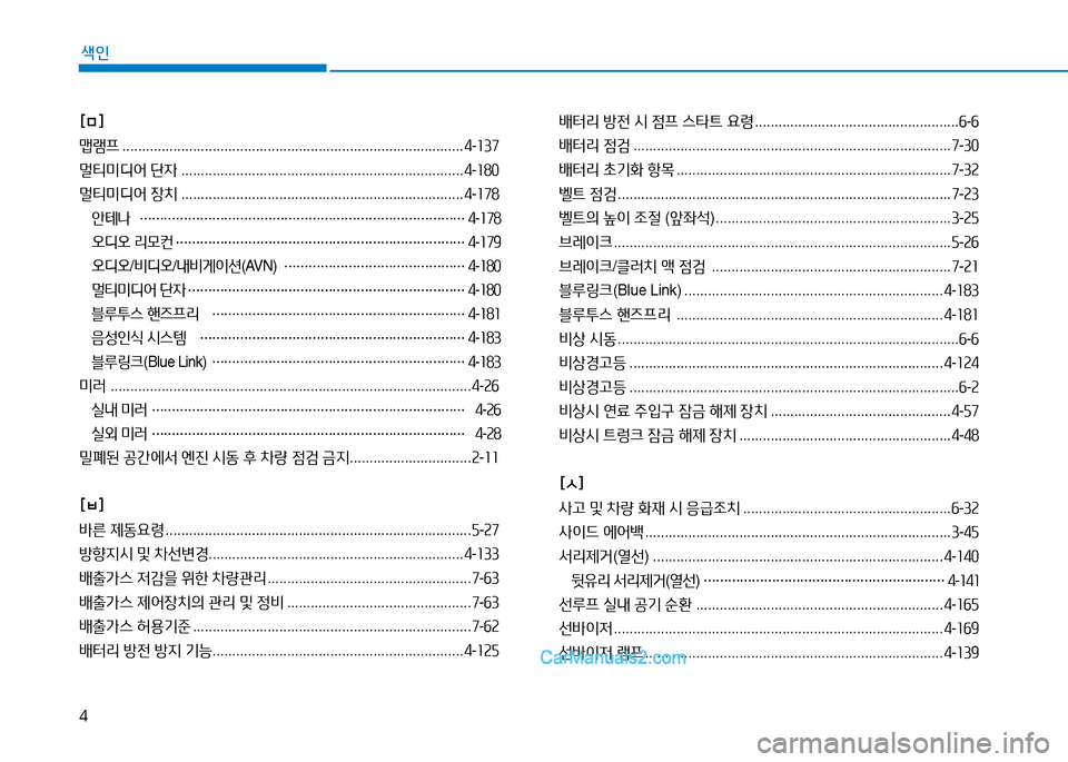 Hyundai Sonata 2015  쏘나타 LF - 사용 설명서 (in Korean) 4
색인
[