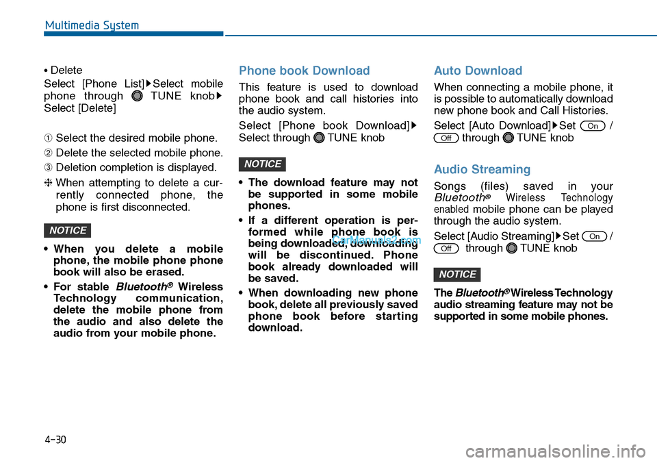Hyundai Sonata 2014  Owners Manual • Delete
Select  [Phone  List] Select  mobile
phone  through  TUNE  knob
Select [Delete]
➀ Select the desired mobile phone.
➁ Delete the selected mobile phone.
➂ Deletion completion is display