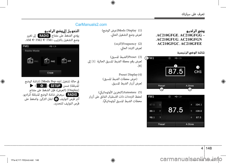 Hyundai Sonata 2014  دليل المالك التنزيل كترايس لىع فرعت
148 
4
ويدارلا عضو
 ، AC210GFGE،  AC210GFGG   -
 
 ، AC210GFUG،  AC210GFGN 
AC210GFGC،  AC210GFEE
ةيسيئرلا عضولا ةشاش
)عضولا ضرع(Mo