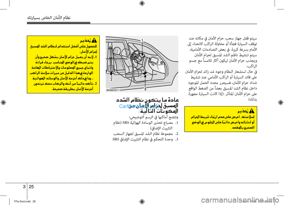 Hyundai Sonata 2014  دليل المالك التنزيل كترايسب صاخلا ناملأا ماظن
25 
3
 ددشلا ماظن نوكتي ام  ًةداع
 نم ناملأا مازلح قبسلما :ةيلاتلا تانوكلما
:يحيضوتلا م�