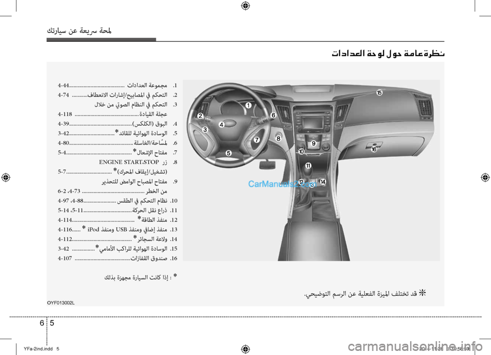 Hyundai Sonata 2013 دليل المالك كترايس نع ةعيسر ةحلم
5
6
تادادعلا ةحول لوح ةماع ةرظن
OYF013002L
4-44 ....................................... تادادعلا ةعومجم
.1
4-74 ....... Hyundai Sonata 2013 دليل المالك كترايس نع ةعيسر ةحلم
5
6
تادادعلا ةحول لوح ةماع ةرظن
OYF013002L
4-44 ....................................... تادادعلا ةعومجم
.1
4-74 .......