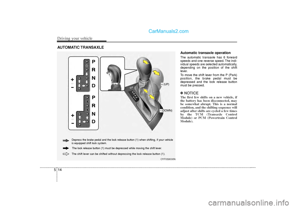 Hyundai Sonata 2012 Owners Manual Driving your vehicle14
5
Automatic transaxle operationThe automatic transaxle has 6 forward
speeds and one reverse speed. The indi-
vidual speeds are selected automatically,
depending on the position Hyundai Sonata 2012 Owners Manual Driving your vehicle14
5
Automatic transaxle operationThe automatic transaxle has 6 forward
speeds and one reverse speed. The indi-
vidual speeds are selected automatically,
depending on the position