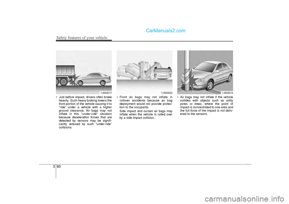 Hyundai Sonata 2012 Manual PDF Safety features of your vehicle60
3 Just before impact, drivers often brake
heavily. Such heavy braking lowers the
front portion of the vehicle causing it to
“ride” under a vehicle with a higher
Hyundai Sonata 2012 Manual PDF Safety features of your vehicle60
3 Just before impact, drivers often brake
heavily. Such heavy braking lowers the
front portion of the vehicle causing it to
“ride” under a vehicle with a higher