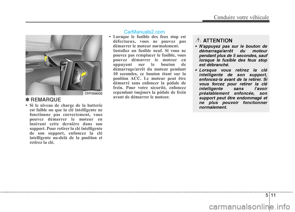 Hyundai Sonata 2012 Manuel du propriétaire (in French) 511
Conduire votre véhicule
✽✽REMARQUE
Hyundai Sonata 2012 Manuel du propriétaire (in French) 511
Conduire votre véhicule
✽✽REMARQUE