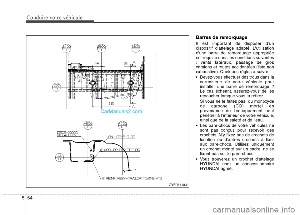 Hyundai Sonata 2012 Manuel du propriétaire (in French) Conduire votre véhicule
54
5
Barres de remorquage
Il est important de disposer d’un
dispositif d’attelage adapté. Lutilisation
dune barre de remorquage appropriée
est requise dans les condi Hyundai Sonata 2012 Manuel du propriétaire (in French) Conduire votre véhicule
54
5
Barres de remorquage
Il est important de disposer d’un
dispositif d’attelage adapté. Lutilisation
dune barre de remorquage appropriée
est requise dans les condi