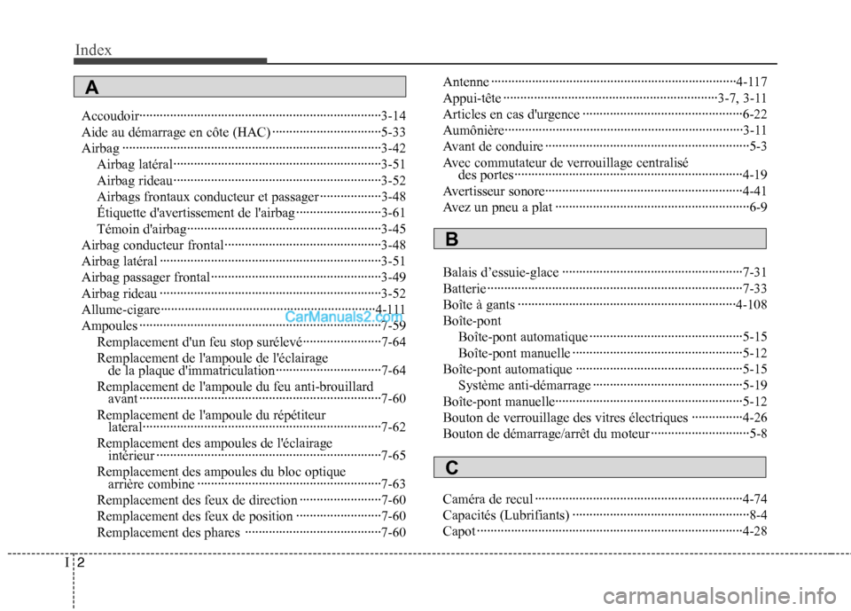 Hyundai Sonata 2012 Manuel du propriétaire (in French) Index
2
I
Accoudoir·······································································3-14
Aide au démarrage en côte (HAC) Hyundai Sonata 2012 Manuel du propriétaire (in French) Index
2
I
Accoudoir·······································································3-14
Aide au démarrage en côte (HAC)