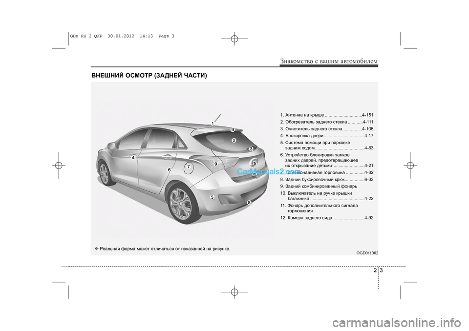 Hyundai Sonata 2012 Инструкция по эксплуатации (in Russian) 23
Çíàêîìñòâî ñ âàøèì àâòîìîáèëåì
ÂÍÅØÍÈÉ ÎÑÌÎÒÐ (ÇÀÄÍÅÉ ×ÀÑÒÈ)
1. Àíòåííà íà êðûøå ..............................4-151
2. Îáîãðå Hyundai Sonata 2012 Инструкция по эксплуатации (in Russian) 23
Çíàêîìñòâî ñ âàøèì àâòîìîáèëåì
ÂÍÅØÍÈÉ ÎÑÌÎÒÐ (ÇÀÄÍÅÉ ×ÀÑÒÈ)
1. Àíòåííà íà êðûøå ..............................4-151
2. Îáîãðå