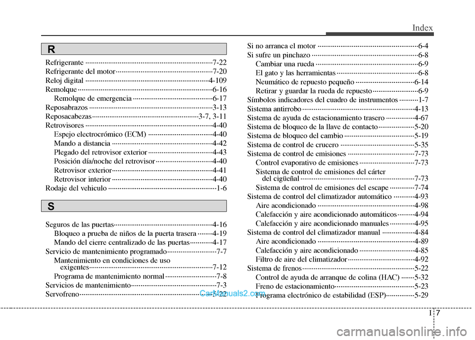 Hyundai Sonata 2011  Manual del propietario (in Spanish) I7
Index
Refrigerante ···································································7-22 
Refrigerante del motor ·······�