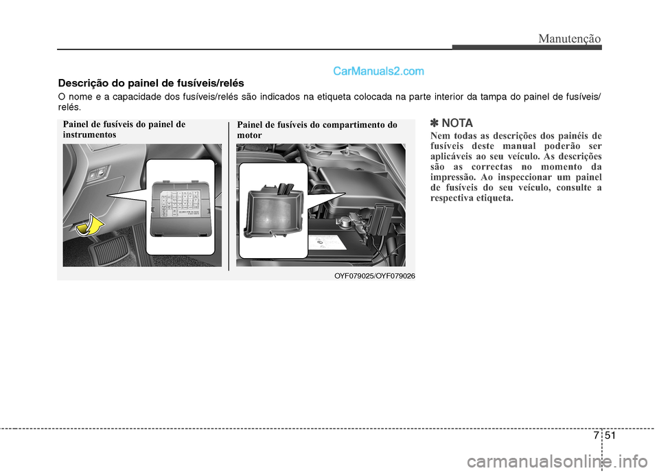 Hyundai Sonata 751
Manutenção
✽✽NOTA
Nem todas as descrições dos painéis de
fusíveis deste manual poderão ser
aplicáveis ao seu veículo. As descrições
são as correctas no momento da
impressão. Ao i Hyundai Sonata 751
Manutenção
✽✽NOTA
Nem todas as descrições dos painéis de
fusíveis deste manual poderão ser
aplicáveis ao seu veículo. As descrições
são as correctas no momento da
impressão. Ao i