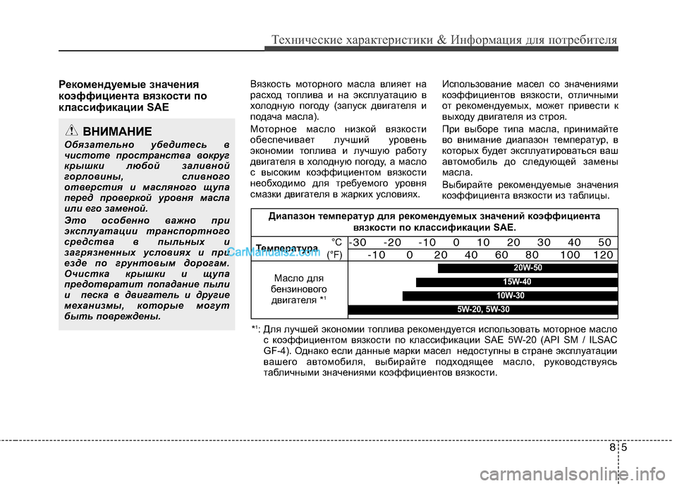 Hyundai Sonata 2011 Инструкция по эксплуатации (in Russian) 85
Технические характеристики & Информация для потребителя
Рекомендуемые значения
коэффициента вязкости по
Hyundai Sonata 2011 Инструкция по эксплуатации (in Russian) 85
Технические характеристики & Информация для потребителя
Рекомендуемые значения
коэффициента вязкости по