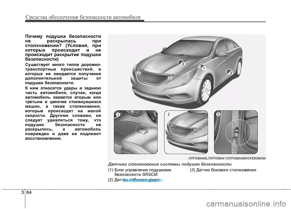 Hyundai Sonata 2011 Инструкция по эксплуатации (in Russian) Средства обеспечения безопасности автомобиля
64
3
Почему подушка безопасности
не раскрылась при
столкновени Hyundai Sonata 2011 Инструкция по эксплуатации (in Russian) Средства обеспечения безопасности автомобиля
64
3
Почему подушка безопасности
не раскрылась при
столкновени
