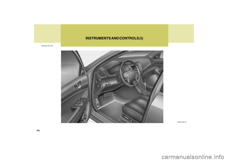 Hyundai Sonata F8
INSTRUMENTS AND CONTROLS (I)
B250A01NF-AAT
ONF018001N 