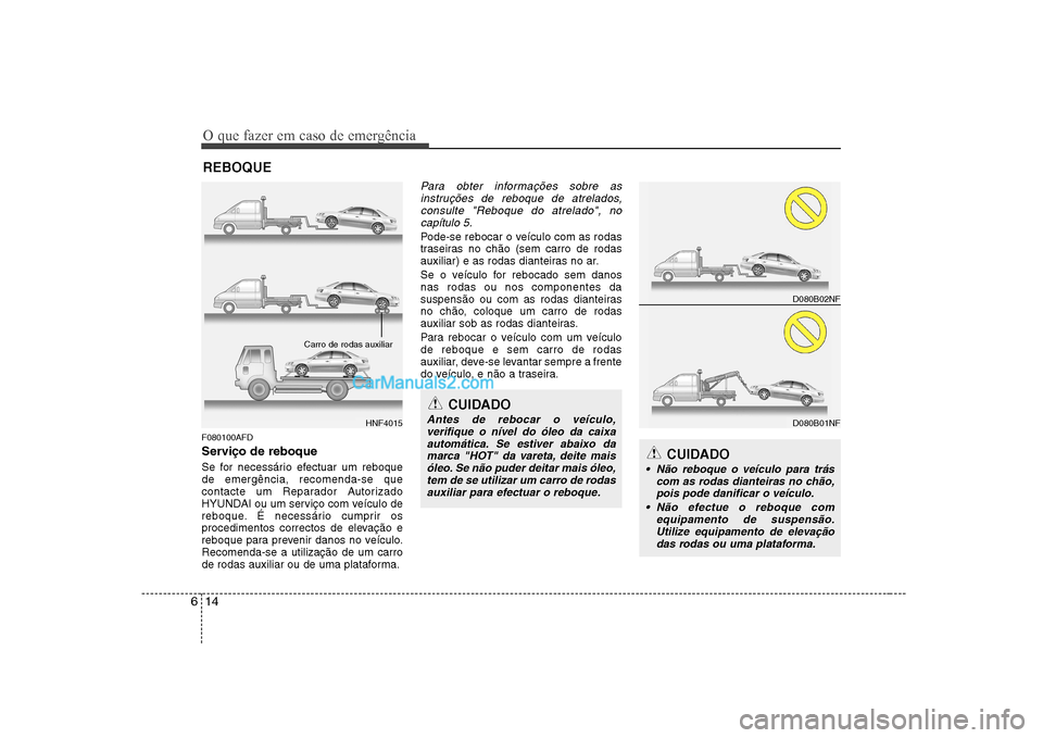 Hyundai Sonata O que fazer em caso de emergência
14
6
REBOQUE
F080100AFD
Serviço de reboque
Se for necessário efectuar um reboque de emergência, recomenda-se que
contacte um Reparador Autorizado
HYUNDAI ou um Hyundai Sonata O que fazer em caso de emergência
14
6
REBOQUE
F080100AFD
Serviço de reboque
Se for necessário efectuar um reboque de emergência, recomenda-se que
contacte um Reparador Autorizado
HYUNDAI ou um