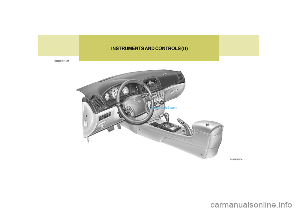 Hyundai Sonata INSTRUMENTS AND CONTROLS (II)
B250B01NF-AAT
B250A02NF-A Hyundai Sonata INSTRUMENTS AND CONTROLS (II)
B250B01NF-AAT
B250A02NF-A