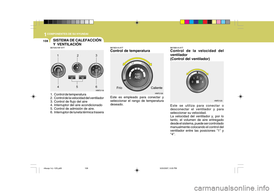 Hyundai Sonata 1COMPONENTES DE SU HYUNDAI
108
B670E01A-AYT Control de temperatura Este es empleado para conectar y seleccionar el rango de temperatura deseado. HNF2126
Frío CalienteB670B01A-AYT Control de la veloci Hyundai Sonata 1COMPONENTES DE SU HYUNDAI
108
B670E01A-AYT Control de temperatura Este es empleado para conectar y seleccionar el rango de temperatura deseado. HNF2126
Frío CalienteB670B01A-AYT Control de la veloci