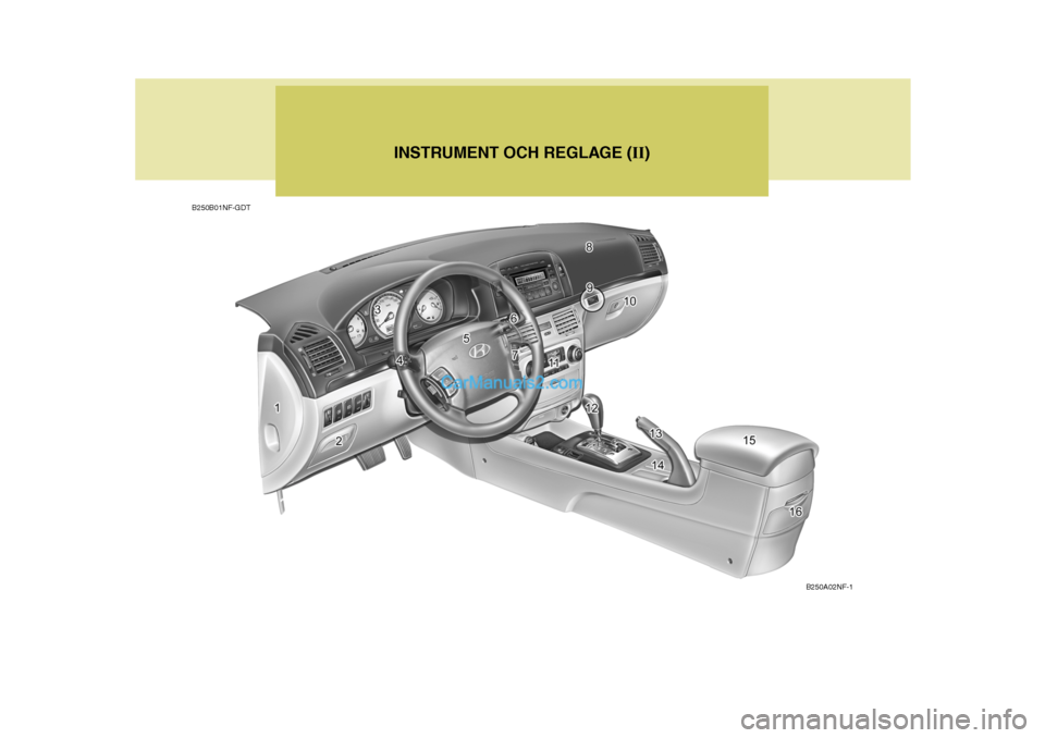 Hyundai Sonata 2006  Ägarmanual (in Swedish) INSTRUMENT OCH REGLAGE (II)
B250B01NF-GDT
B250A02NF-1   