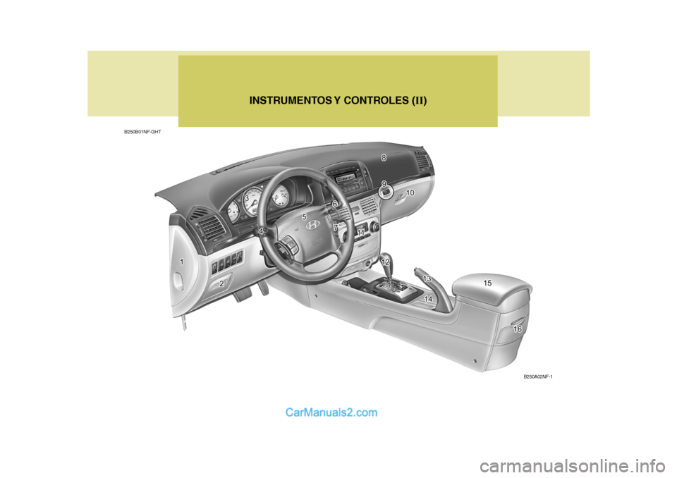 Hyundai Sonata 2005  Manual del propietario (in Spanish) INSTRUMENTOS Y  CONTROLES  (II)
B250B01NF-GHT
B250A02NF-1   