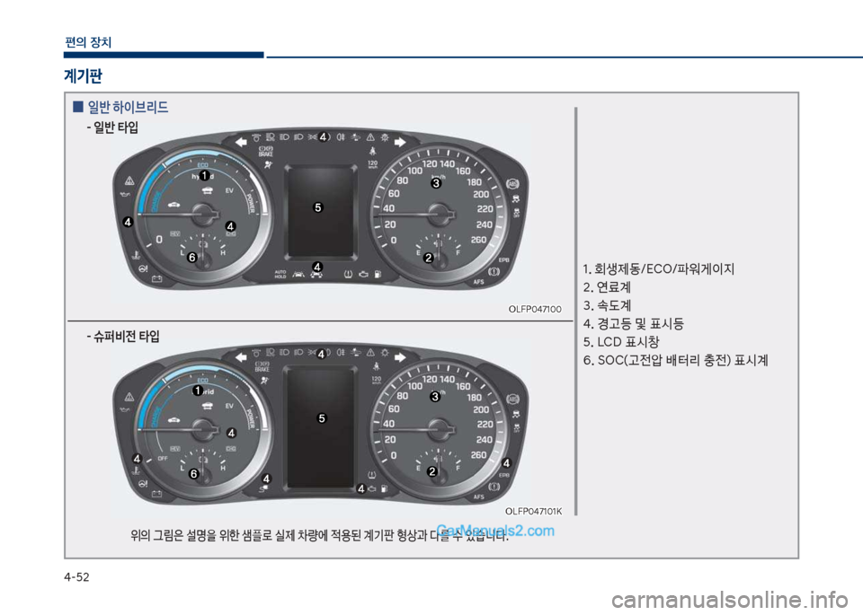 Hyundai Sonata Hybrid 2018  쏘나타 LF HEV/PHEV - 사용 설명서 (in Korean) 태-택2
편의보장치
계기판
차십식착혹태71혹혹차십식착혹태71혹혹
차십식착혹태71혹1심
차십식착혹태71혹1심
1.보회생제동호시C차호파워게이
