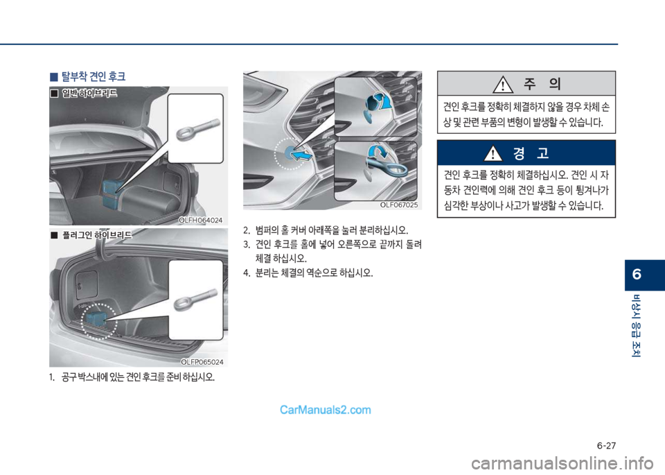 Hyundai Sonata Hybrid 2018  쏘나타 LF HEV/PHEV - 사용 설명서 (in Korean) 부-2북
비상시 응급 조치
6
 
0 탈부1 견인 후크 
1.보 공