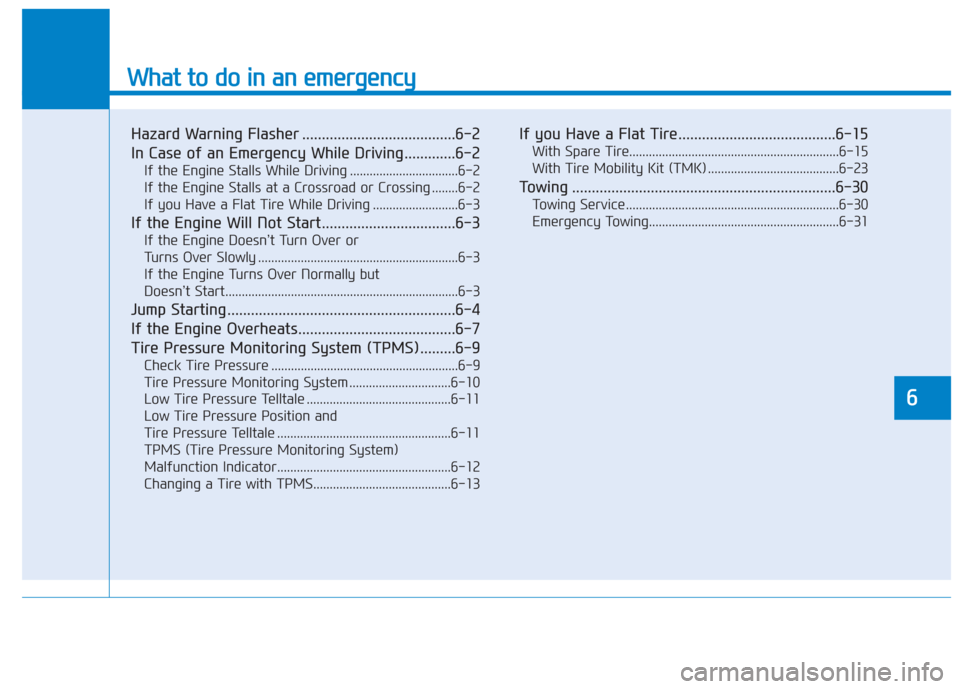 Hyundai Sonata Hybrid 2017 Owners Manual What to do in an emergency
6
Hazard Warning Flasher .......................................6-2
In Case of an Emergency While Driving.............6-2
If the Engine Stalls While Driving ................ Hyundai Sonata Hybrid 2017 Owners Manual What to do in an emergency
6
Hazard Warning Flasher .......................................6-2
In Case of an Emergency While Driving.............6-2
If the Engine Stalls While Driving ................
