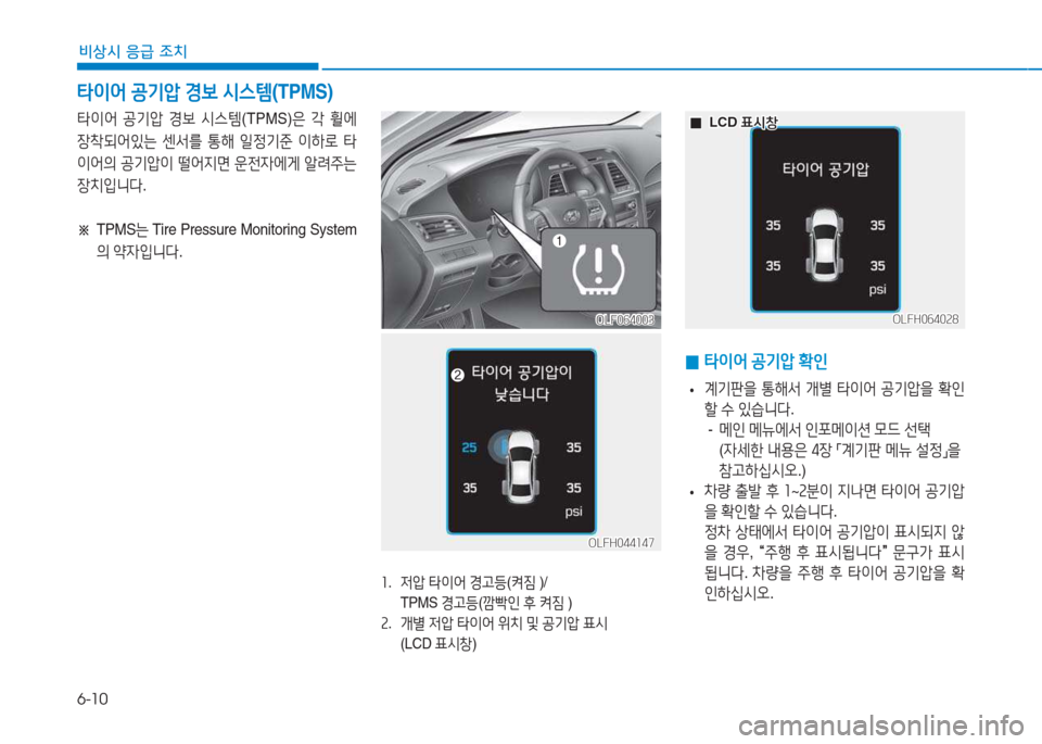 Hyundai Sonata Hybrid 2017  쏘나타 LF HEV/PHEV - 사용 설명서 (in Korean) 6-10
비상시 응급 조치
OLFH044147OLFH044147
좌.  4