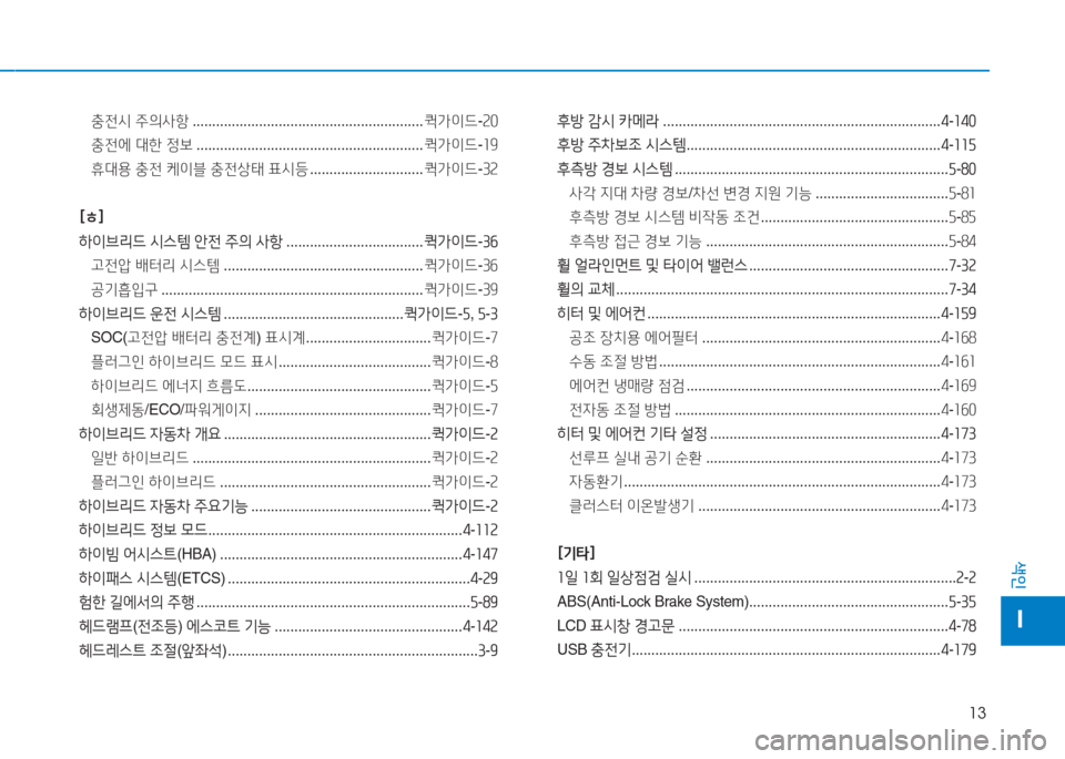 Hyundai Sonata Hybrid 2017  쏘나타 LF HEV/PHEV - 사용 설명서 (in Korean) 13
색인
I
충전/d 주의사항  ........................................................... <