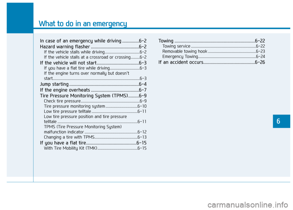 Hyundai Sonata Hybrid 2016 Owners Manual What to do in an emergency
6
In case of an emergency while driving ..............6-2
Hazard warning flasher ........................................6-2
If the vehicle stalls while driving............. Hyundai Sonata Hybrid 2016 Owners Manual What to do in an emergency
6
In case of an emergency while driving ..............6-2
Hazard warning flasher ........................................6-2
If the vehicle stalls while driving.............