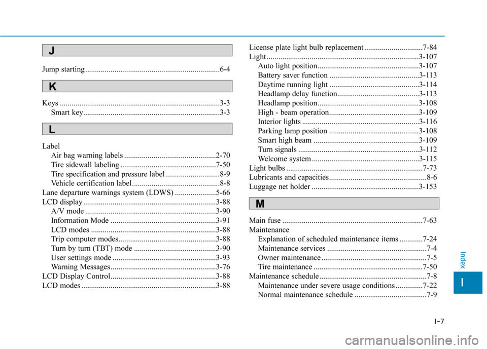Hyundai Sonata Hybrid 2016 Owners Manual I-7
Jump starting .....................................................................6-4\
Keys ........................................................................\
..........3-3Smart key...... Hyundai Sonata Hybrid 2016 Owners Manual I-7
Jump starting .....................................................................6-4\
Keys ........................................................................\
..........3-3Smart key......