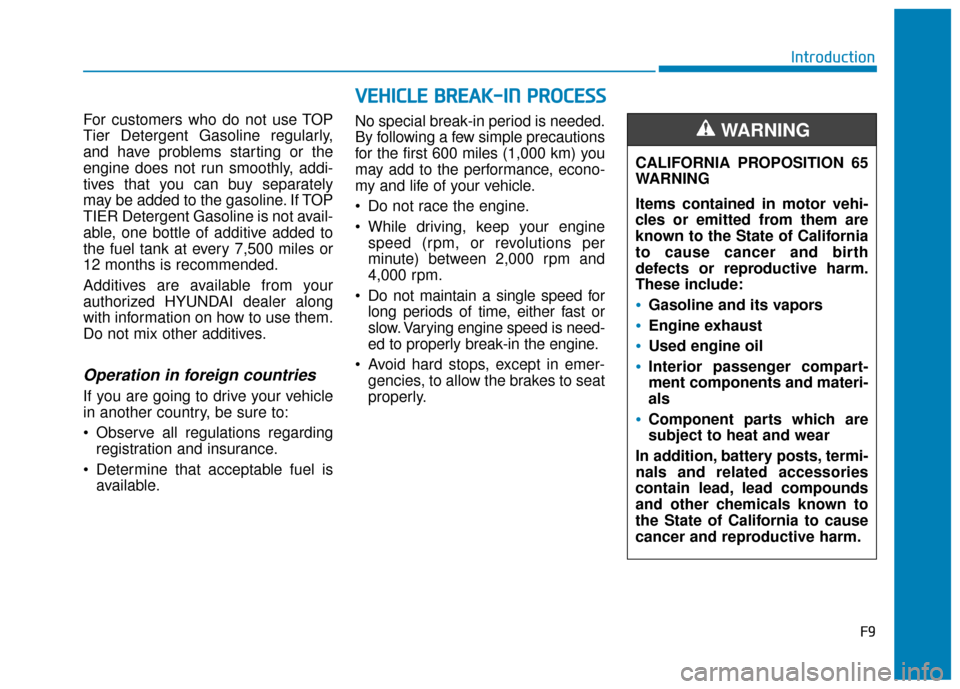 Hyundai Sonata Hybrid 2016 Owners Manual F9
Introduction
For customers who do not use TOP
Tier Detergent Gasoline regularly,
and have problems starting or the
engine does not run smoothly, addi-
tives that you can buy separately
may be added Hyundai Sonata Hybrid 2016 Owners Manual F9
Introduction
For customers who do not use TOP
Tier Detergent Gasoline regularly,
and have problems starting or the
engine does not run smoothly, addi-
tives that you can buy separately
may be added