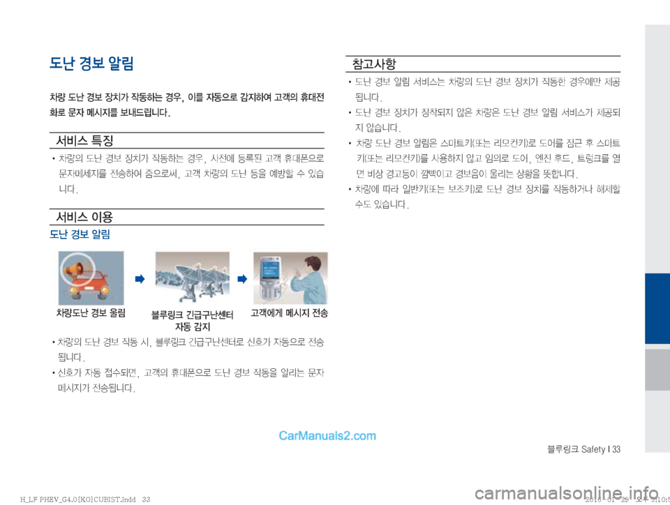 Hyundai Sonata Hybrid 2016  LF쏘나타 하이브리드 표준4 내비게이션 (in Korean) 6Bü��4�B�G�F�U�Z��*���
도난 경보 알림
0