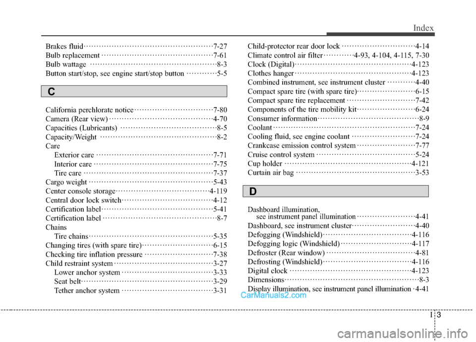 Hyundai Sonata Hybrid 2015 Owners Manual I3
Index
Brakes fluid··················\
··················\
·············· ·7-27
Bulb replacement ··················\
······ Hyundai Sonata Hybrid 2015 Owners Manual I3
Index
Brakes fluid··················\
··················\
·············· ·7-27
Bulb replacement ··················\
······
