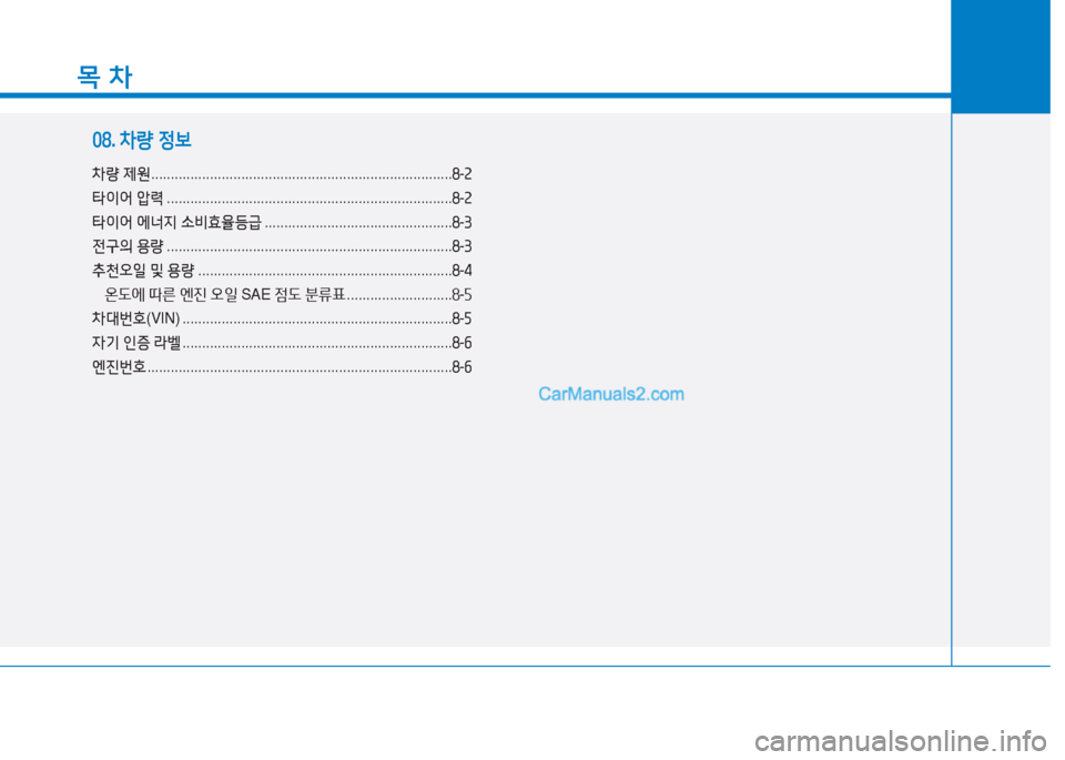 Hyundai Sonata Hybrid 2015  쏘나타 LF HEV/PHEV - 사용 설명서 (in Korean) 목 차
08. 8