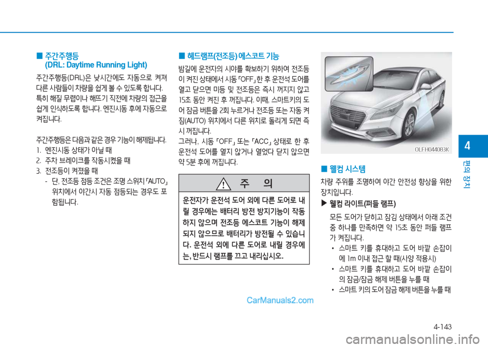 Hyundai Sonata Hybrid 2015  쏘나타 LF HEV/PHEV - 사용 설명서 (in Korean) 4-143
편의 장치
4
 
0  
헤드$0프 (전4