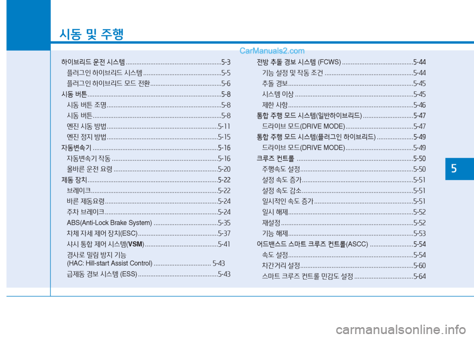 Hyundai Sonata Hybrid 2015  쏘나타 LF HEV/PHEV - 사용 설명서 (in Korean) /d동 및  주B
하이브리드  운전  시스템  ....................................................... 5-3
플$t