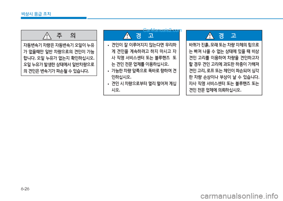 Hyundai Sonata Hybrid 2015  쏘나타 LF HEV/PHEV - 사용 설명서 (in Korean) 6-26
비상시 응급 조치
   주
        의
4동변.기  8