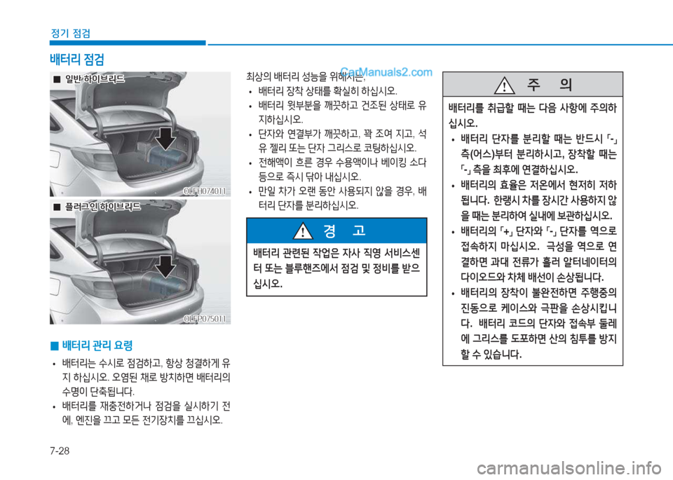 Hyundai Sonata Hybrid 2015  쏘나타 LF HEV/PHEV - 사용 설명서 (in Korean) 7-28
정기 점검
최상의 (