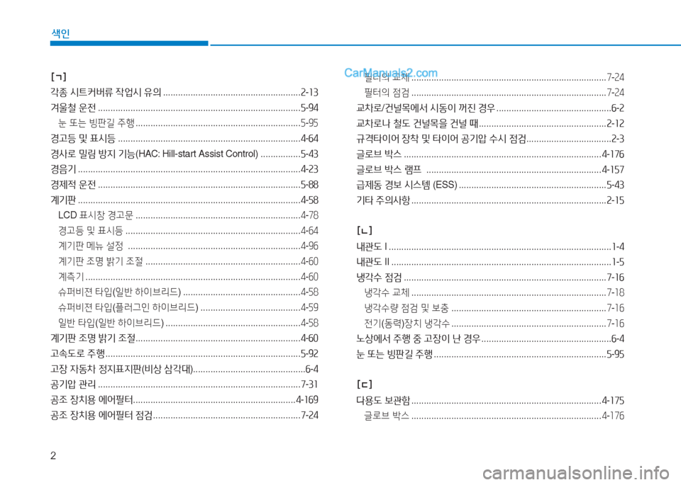 Hyundai Sonata Hybrid 2015  쏘나타 LF HEV/PHEV - 사용 설명서 (in Korean) 2
색인
[ㄱ] 