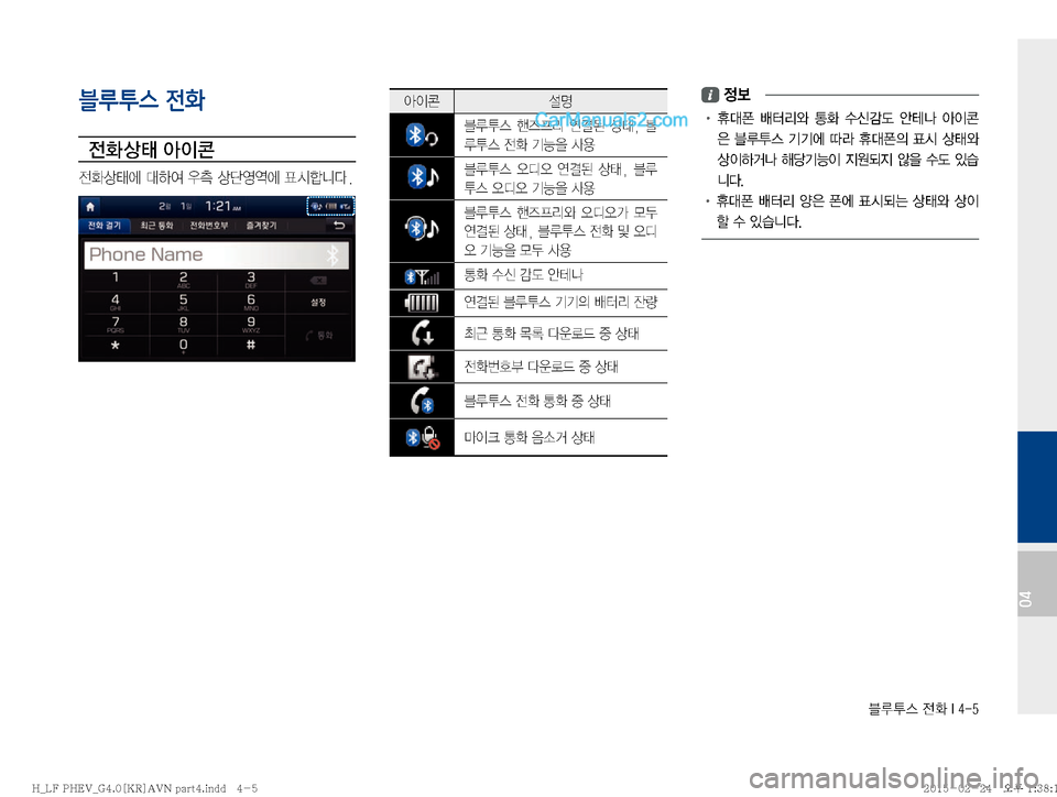 Hyundai Sonata Hybrid 2015  LF쏘나타 하이브리드 표준4 내비게이션 (in Korean) 6H	�
y
��*����
04
블루투스 전화

y
 