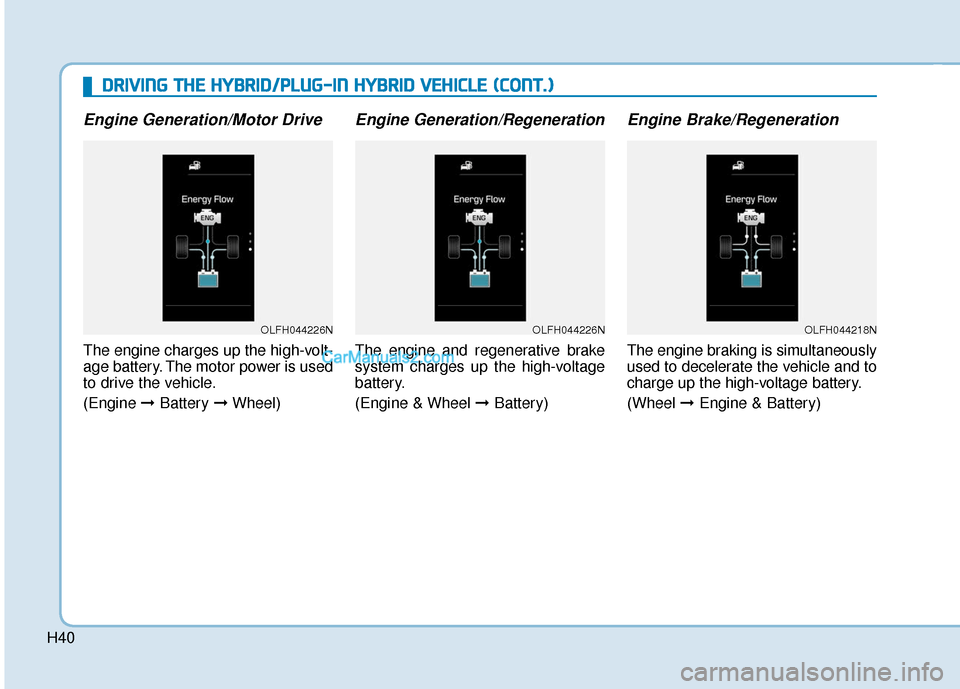 Hyundai Sonata Plug-in Hybrid 2017 Owners Manual H40
D
DR
RI
IV
V I
IN
N G
G
T
T H
H E
E
H
H Y
Y B
BR
RI
ID
D /
/P
P L
LU
U G
G-
-I
IN
N
H
H Y
Y B
BR
RI
ID
D
V
V E
EH
H I
IC
C L
LE
E
(
( C
C O
O N
NT
T.
.)
)
Engine Generation/Motor Driv Hyundai Sonata Plug-in Hybrid 2017 Owners Manual H40
D
DR
RI
IV
V I
IN
N G
G
T
T H
H E
E
H
H Y
Y B
BR
RI
ID
D /
/P
P L
LU
U G
G-
-I
IN
N
H
H Y
Y B
BR
RI
ID
D
V
V E
EH
H I
IC
C L
LE
E
(
( C
C O
O N
NT
T.
.)
)
Engine Generation/Motor Driv