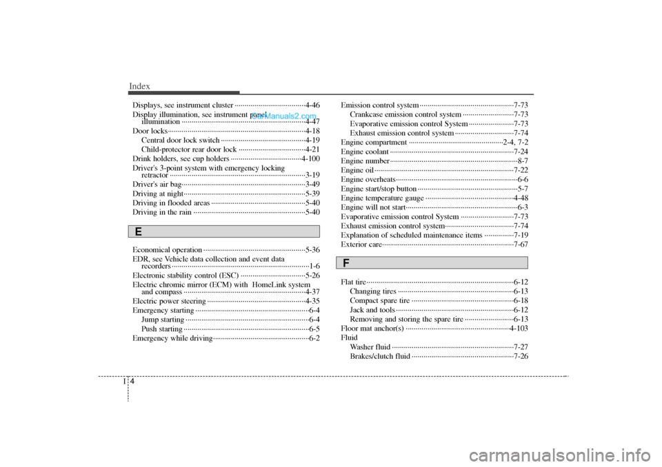 Hyundai Sonata Turbo 2011 Owners Manual Index4I
Displays, see instrument cluster ··················\
··················\
4-46
Display illumination, see instrument panelillumination ··········· Hyundai Sonata Turbo 2011 Owners Manual Index4I
Displays, see instrument cluster ··················\
··················\
4-46
Display illumination, see instrument panelillumination ···········Â
