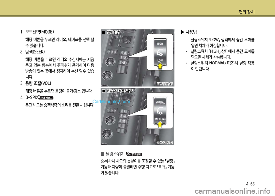 Hyundai Super Aero City 2017  슈퍼 에어로시티 - 사용 설명서 (in Korean) 편의 장치4-작자
소.  모드선택(MODE)
 해당  버튼을  누%