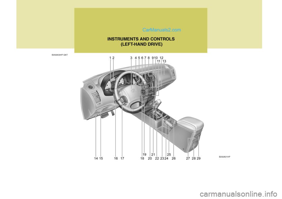 Hyundai Terracan 2007  Owners Manual B250A03HP-GATINSTRUMENTS AND CONTROLS
 (LEFT-HAND DRIVE)
B250A01HP   