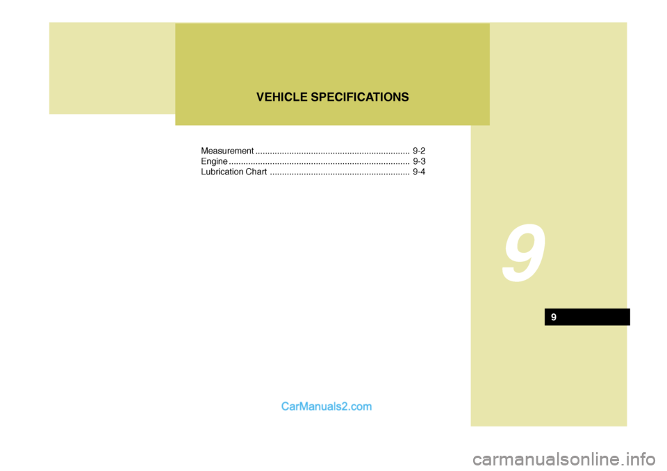 Hyundai Terracan 2005 Owners Manual Measurement................................................................ 9-2
Engine ........................................................................... 9-3
Lubrication Chart ............... Hyundai Terracan 2005 Owners Manual Measurement................................................................ 9-2
Engine ........................................................................... 9-3
Lubrication Chart ...............
