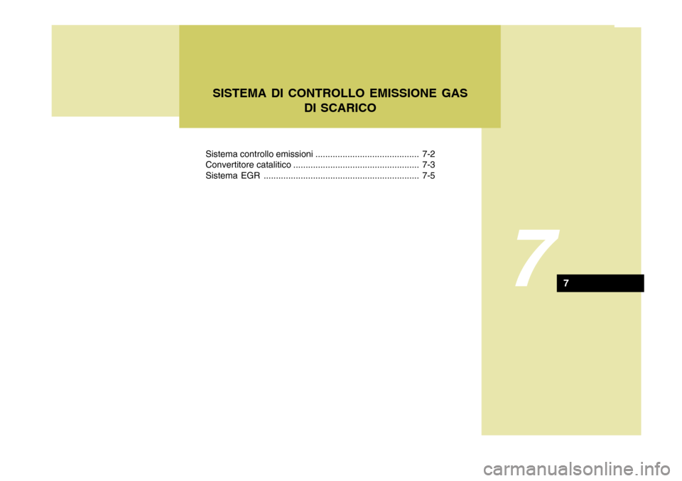 Hyundai Terracan 2005 Manuale del proprietario (in Italian) Sistema controllo emissioni .......................................... 7-2
Convertitore catalitico ................................................... 7-3
Sistema EGR ................................ Hyundai Terracan 2005 Manuale del proprietario (in Italian) Sistema controllo emissioni .......................................... 7-2
Convertitore catalitico ................................................... 7-3
Sistema EGR ................................